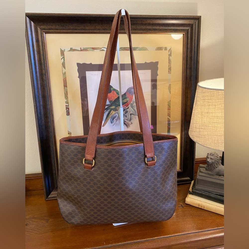Celine Macadam and Leather Ziptop Tote with  Bag Charm Computer/Laptop Vintage